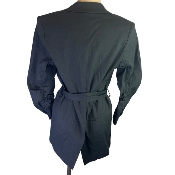 $800 NWT* Derek Lam 10 Crosby Black Harrison Belted Blazer Mid-Length Linen 6 - Picture 5 of 12